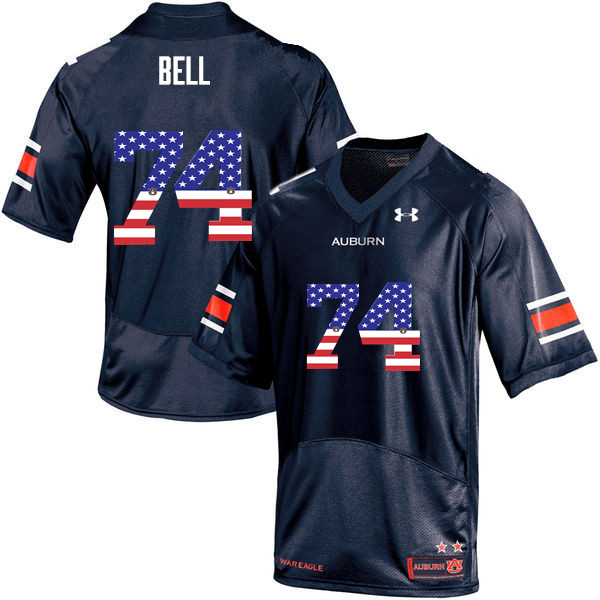 Men #74 Wilson Bell Auburn Tigers USA Flag Fashion College Football Jerseys-Navy